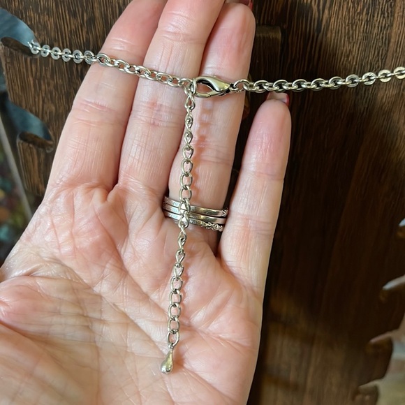 Long Necklace w/ Round Amber Toned Pendant - Picture 4 of 5